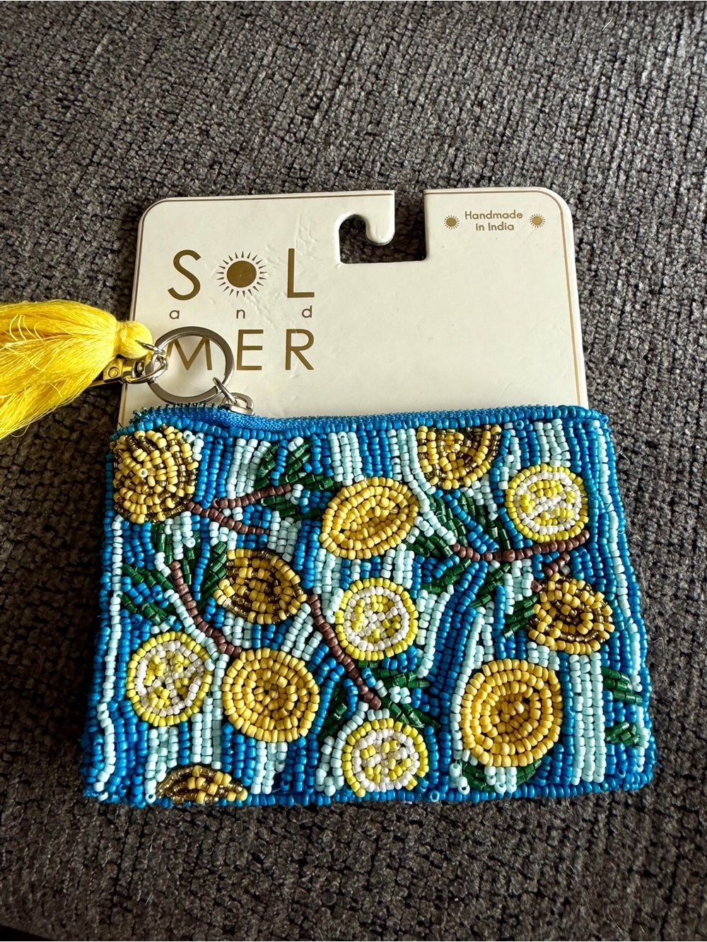 SOL and Mer Blue Beaded Lemon Coin Pouch with Tassel